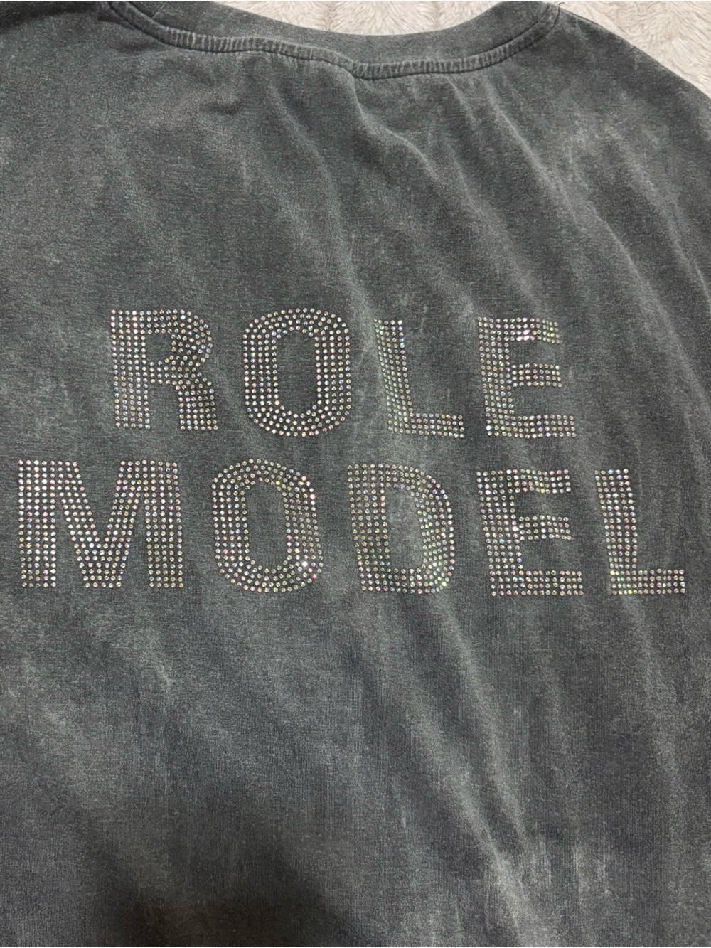 Role Model” Rhinestone Graphic Tee — Vintage Wash Grey